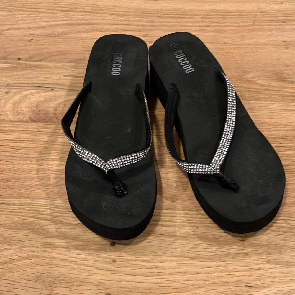Black Rhinestone Platform Women's Sandals